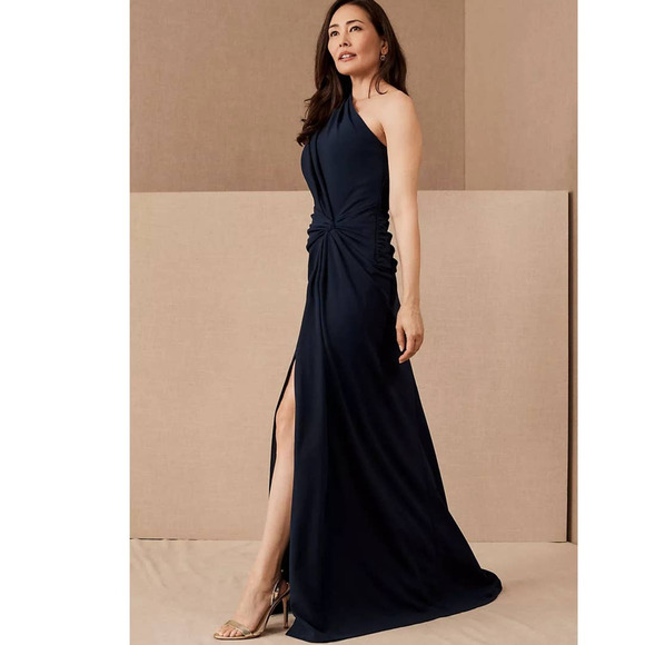 New Anthropologie BHLDN Tadashi Shoji Quinn Dress $408 LARGE Navy Crepe Formal - Picture 1 of 6